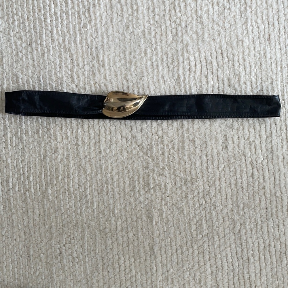 Vintage Black Belt with Gold Leaf Buckle